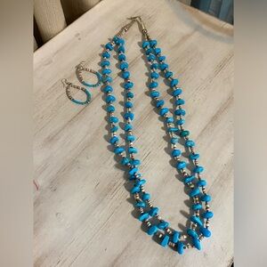 Vintage Turquoise Beaded Necklace and Earrings (paired together as a set)